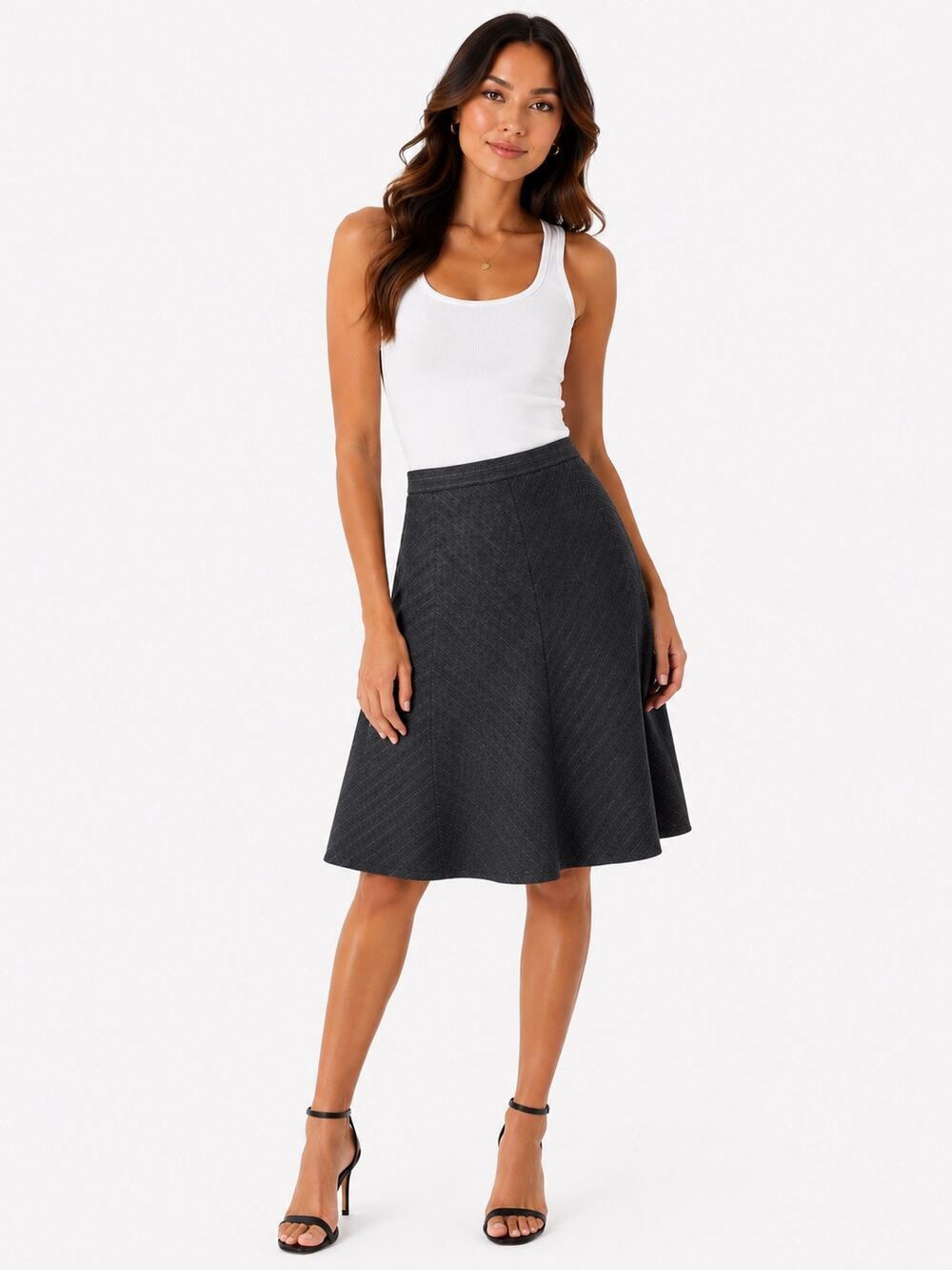 Vintage ‘90s Tracy Evans Limited Gray Metallic Pinstripe Knee Length Skirt